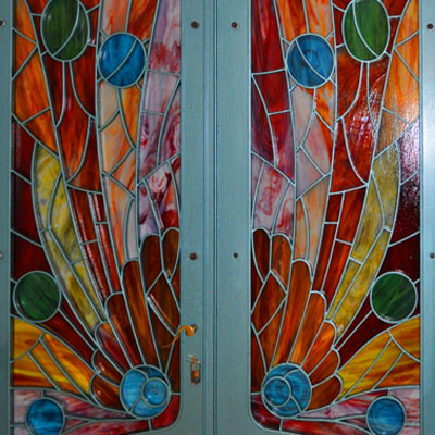 COLOR COMPOSITION FROM THE OPAL GLASS SET IN METAL DOOR FRAME, 2015