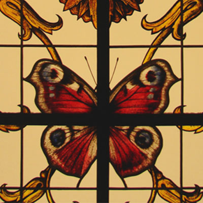 INTERIOR STAINED GLASS IN THE HISTORICIST STYLE, KARLOVY VARY, HOTEL QUSISANA, ARTIST: RADEK PÁNÍK, 2010