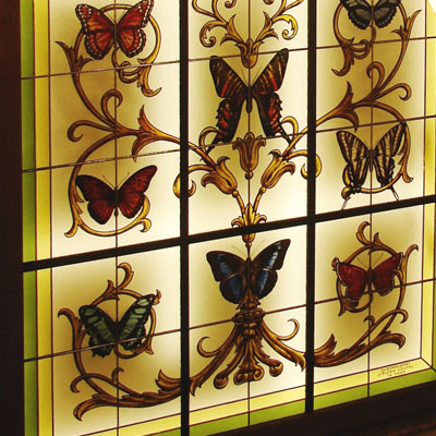 INTERIOR STAINED GLASS IN THE HISTORICIST STYLE, KARLOVY VARY, HOTEL QUSISANA, DIMENSIONS 180x240 cm, ARTIST: RADEK PÁNÍK, 2010