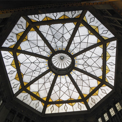 STAINED GLASS FROM THE CUPOLA OF KORUNA PALACE, AROUND 1911, PRAGUE 1, RESTORED 2011