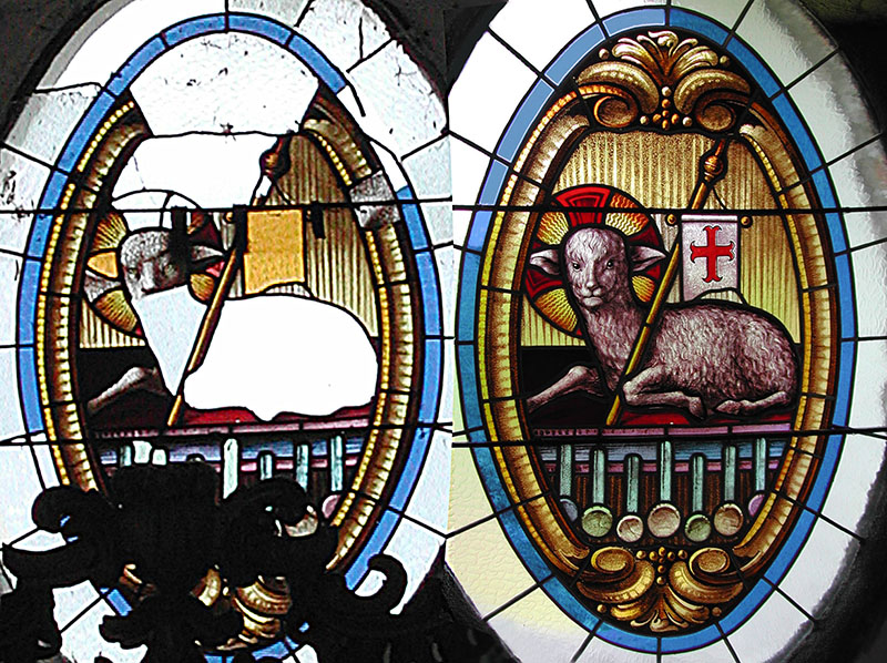CHAPEL OF ST. ANNE IN LHOTKA U LOCHOVIC – STAINED GLASS BEFORE AND AFTER RESTORATION CHAPEL OF ST. ANNE IN LHOTKA U LOCHOVIC – STAINED GLASS BEFORE AND AFTER RESTORATION